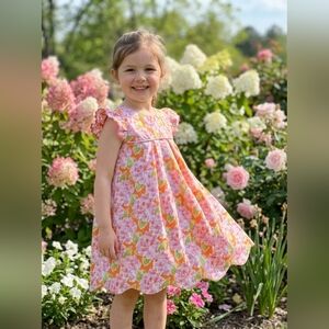 Castle & Crowns Floral Kids Dress in Pink and Orange Sz 18-24M